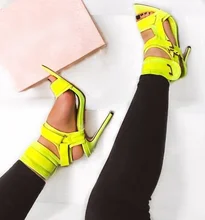 

Stylish Lemon Buckle Strap Women Sandals Stiletto Heels Elastic Band Buckle Dress Shoes Banquet Patchwork Gladiator Sandals