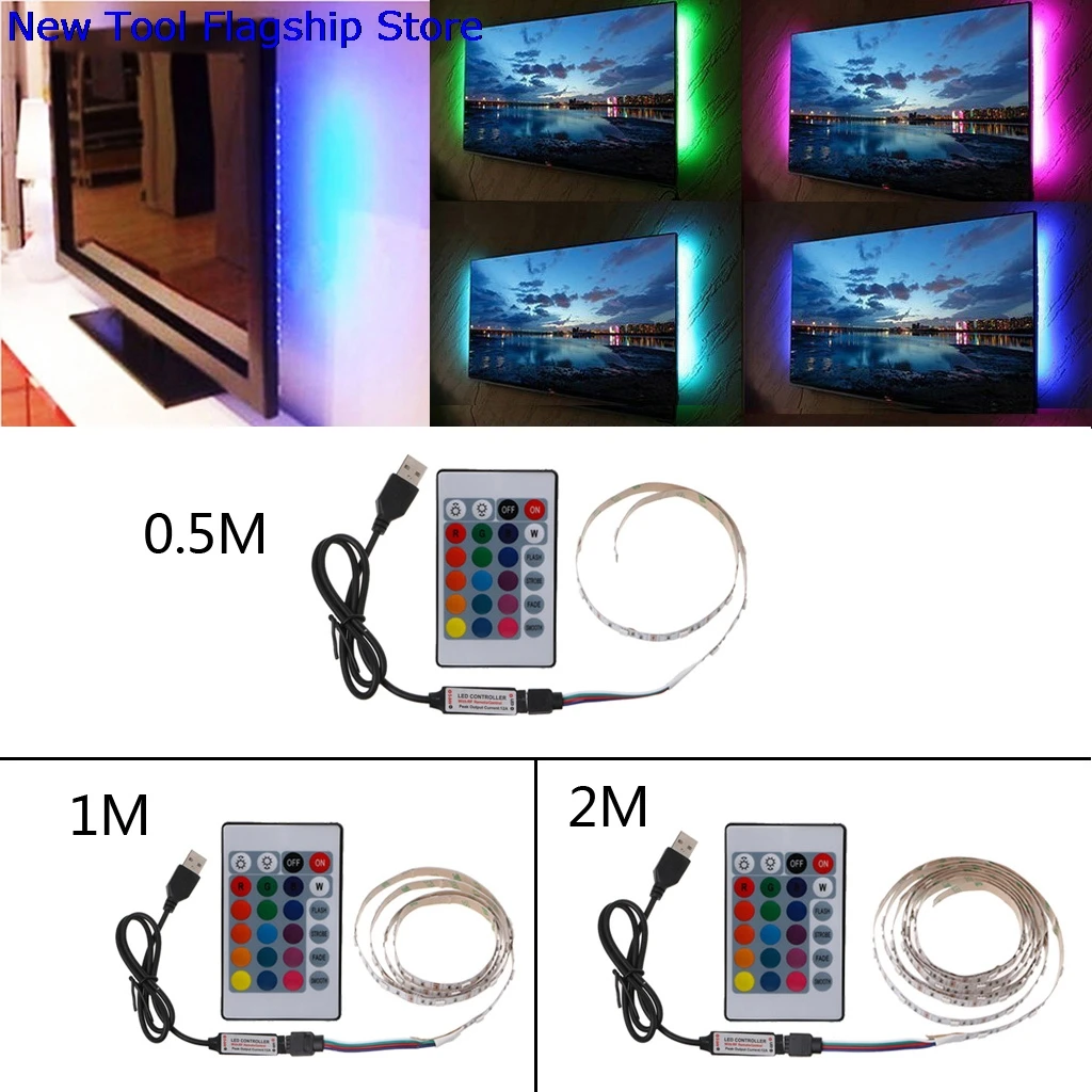 Портативный DC 5 В USB 30 светодиодный/m 5050 RGB не Водонепроницаемый гибкие Светодиодные ленты свет ТВ заднее освещение + 24 кнопочный пульт 2018