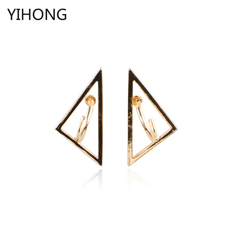 Simple Geometric Triangle Earrings Gold Color Alloy Pendant Hollow Punk Stud for Fashion Women Jewelry | Украшения и аксессуары