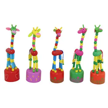 

1PC Kids Wooden Giraffe Toy Baby Wood Blocks Rocking Toys Dance Stand By Wire Control Giraffe Handcrafted Toy Child Education