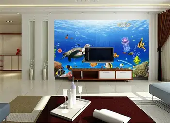 

3d wallpaper custom size photo mural living room seaworld turtle jellyfish fish painting 3d wall murals wallpaper for walls 3 d