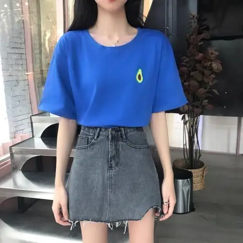 

Simple Avocado Printed Casual Loose All Match Regular Summer Cotton Fresh Cute College Wind Basic All Match Female Top T-shirts