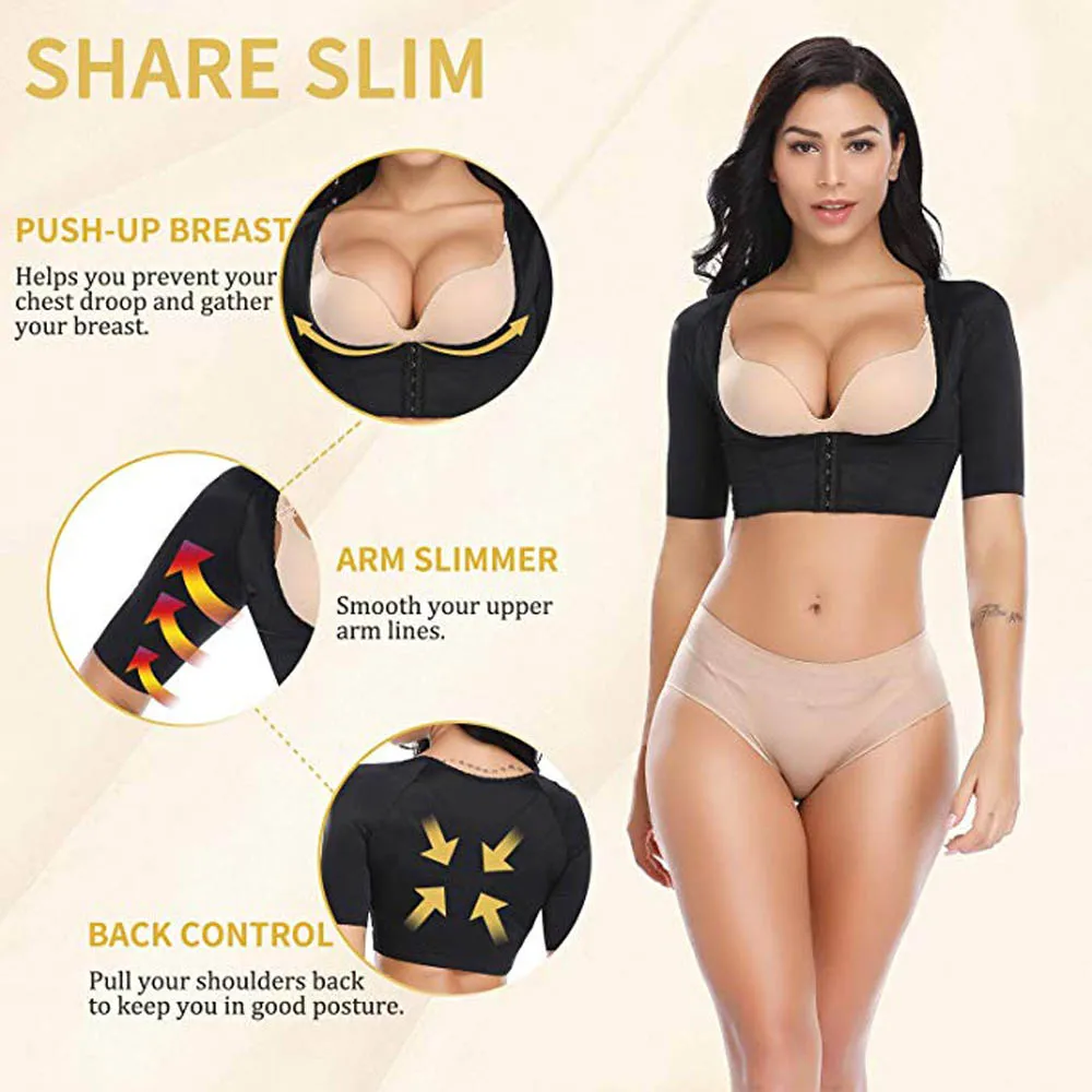 Günstig Liebhaber Schönheit frauen Shapewear Tops Abnehmen Compression Short Sleeve Crop Top Arm Shapers Push up Brust Haltung Corrector