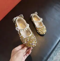 Детская обувь для девочек 2019 новая весенняя принцесса с блестками на плоской подошве Свадебные детские сандалии розовый Золотой