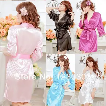 

Hot Sleepwear Evening Dress Housekeeper Sexy Lingerie Satin Lace Black Kimono Intimate Sleepwear Robe Sexy Night Gown Bathrobes
