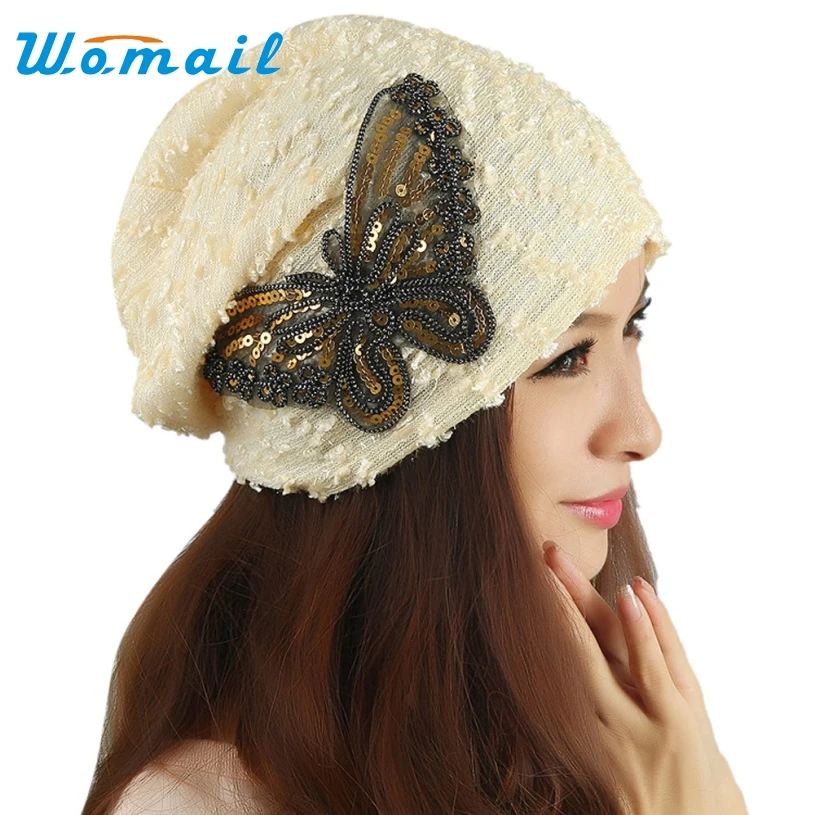 

Womail Women's Winter hat 2017 fashion Lace Butterfly Beanie Lady Skullies Turban Cap