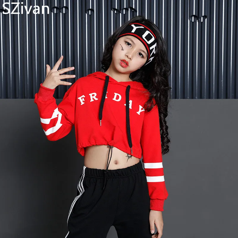 Tide girls street dance clothing Hiphop children suit Costumes Navel