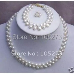 

Stunning! pearl necklace AA 7-8MM white color Genuine Freshwater pearl necklace bracelelt earring jewelry set Free shipping FN26