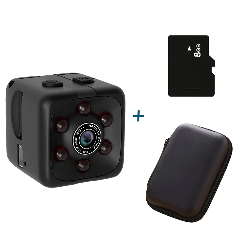 SQ11 Pro мини-камера 1080P с сенсором, портативная видеокамера для безопасности, маленькая камера, скрытая камера espia с поддержкой скрытой TFcard - Цвет: case and 8G TF Card