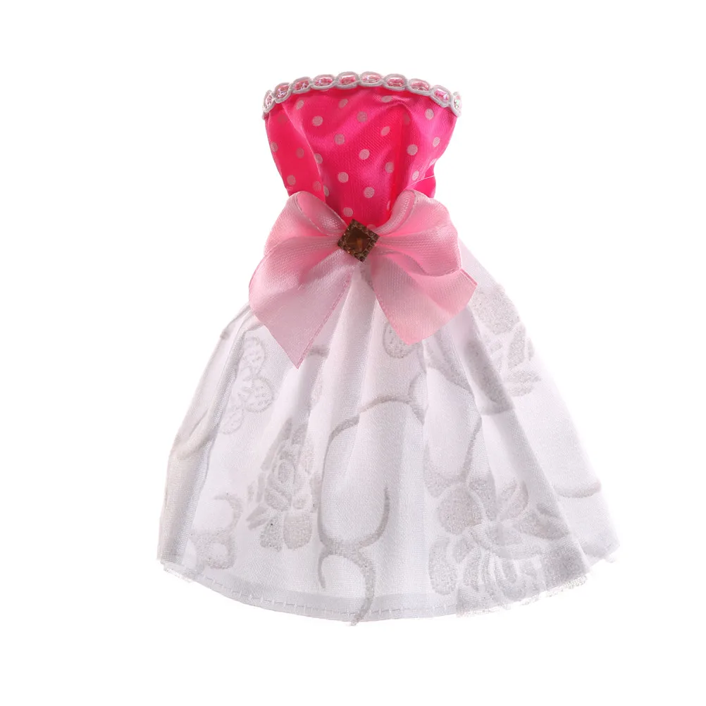 

One Set Fashion Denim Dot Bow Skirt Clothing Doll Accessories White Wave Dress For Doll High Quality