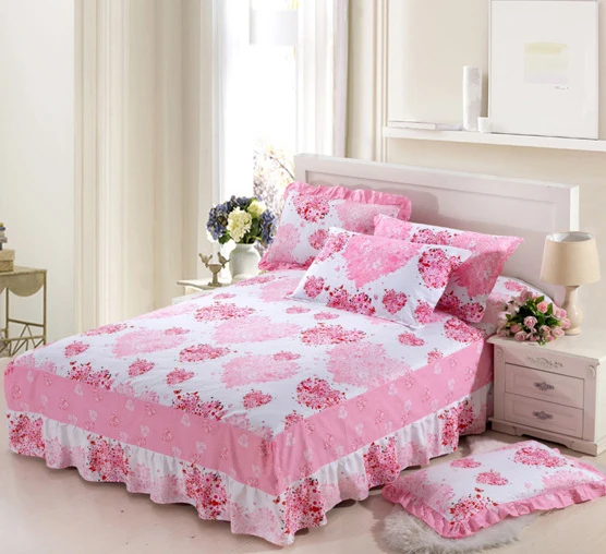 Розовая юбка-кровать из хлопка, покрывало, наматрасник, двойной полный размер queen 1 шт. Постельное белье Покрывало домашний текстиль