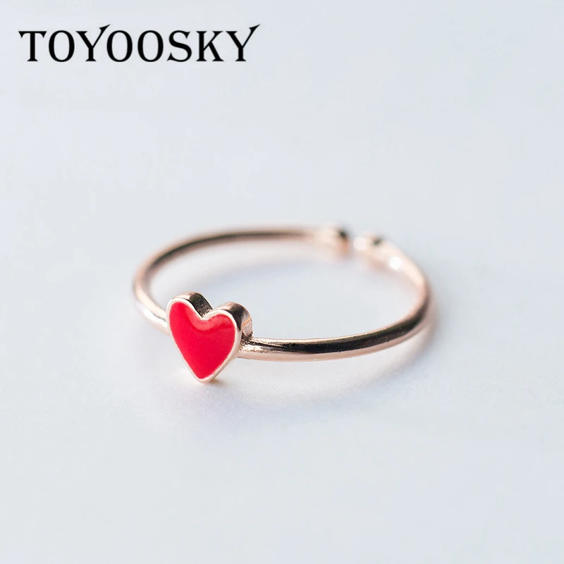 TOYOOSKY кольцо с сердцем красного цвета из стерлингового серебра 925 пробы Открытый