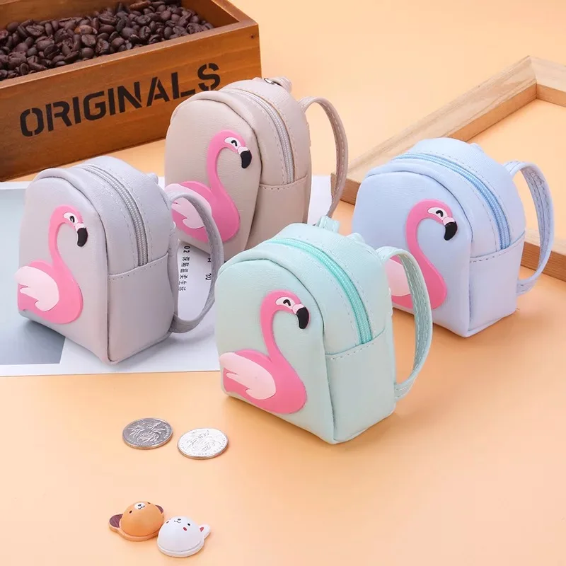 

FREE SHIPPING BY DHL 100pcs/lot 2019 High Quality PU Leather Flamingo Wallet Keychains Mini Backpack Keyrings for Students Gifts