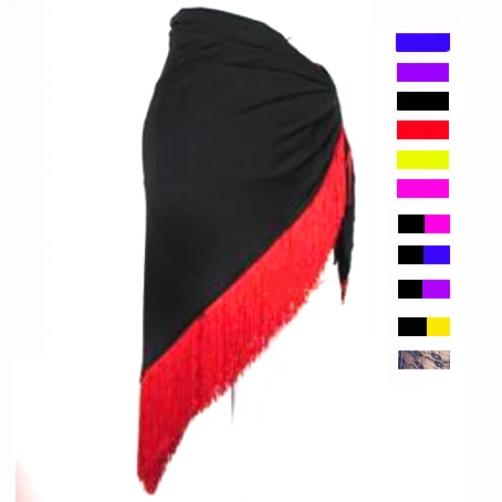 

Sexy Cheap Black Red Fringe Ballroom Tango Skirt Scarf Dress Latin Dance Costumes For Women
