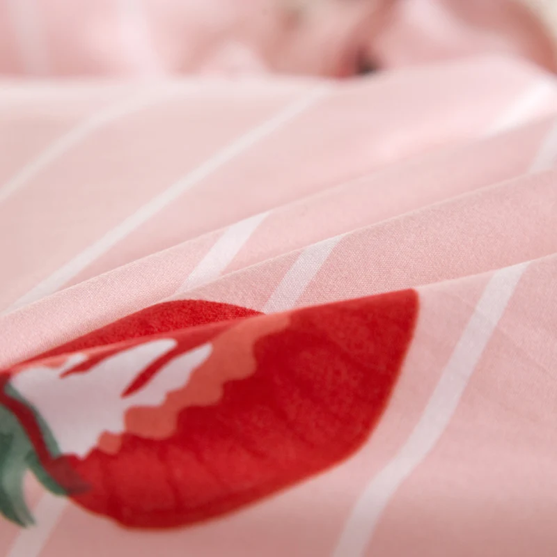 Bonenjoy розовый цвет пододеяльник комплект постельного белья наборы для детского постельного белья queen размер простыня набор с принтом клубники детское постельное белье