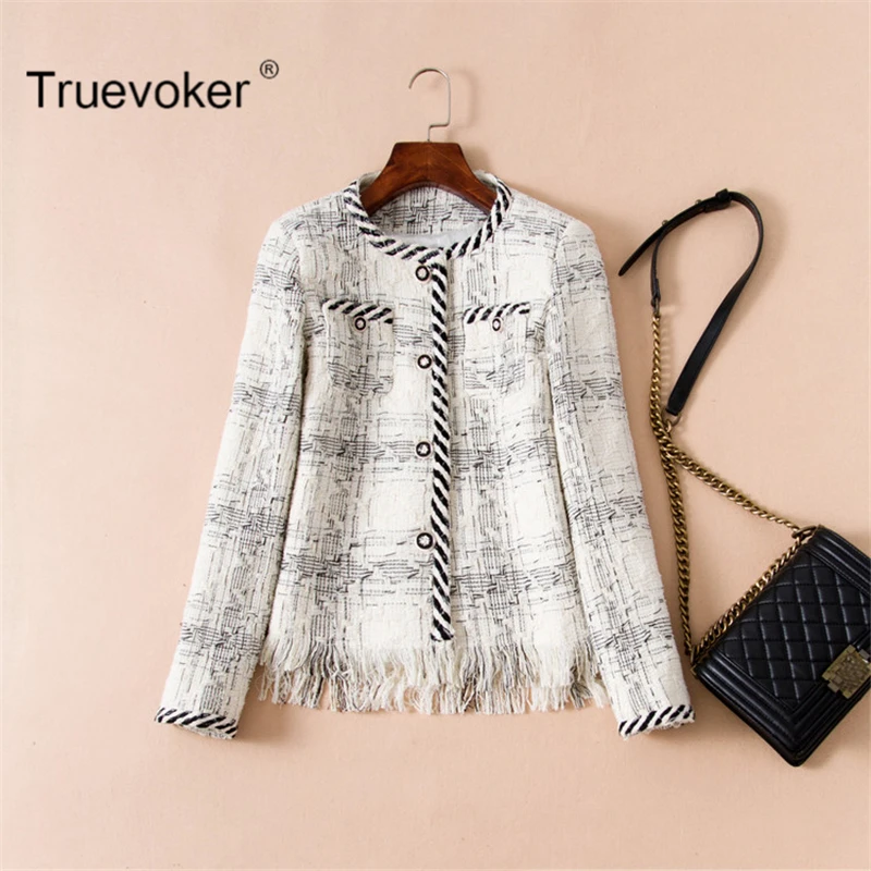 

Truevoker Autumn & Winnter Designer Coat Women's High Quality Long Sleeve Elegant Round Collar Geometric Woolen Blends Overcoat