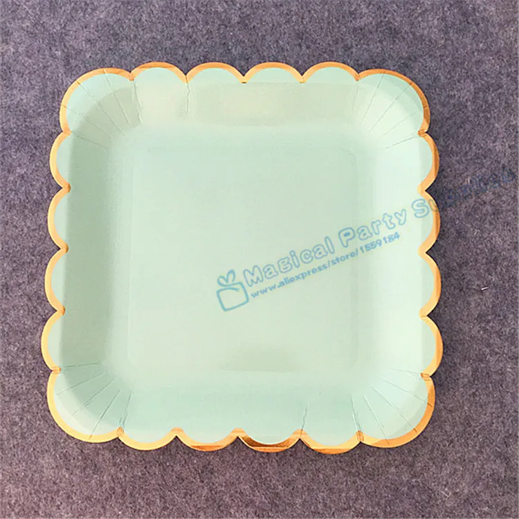 80pcs Mint Foil Gold 9" Square Paper Plates Cake Dessert Appetizers Sturdy Wax Coated Excellent
