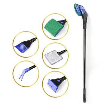 

5 in1 Aquarium Tank Cleaner Supplies Brush Clean Fish Net Gravel Rake Algae Scraper Fork Sponge Cleaning Tool