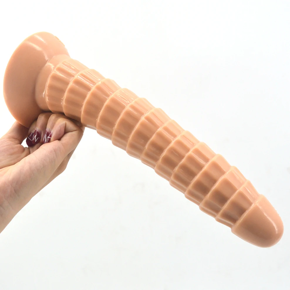 FAAK Long silicone anal plug 2020 new golden ribbed dildo with suction cup sex toys for women male masturbator erotic sex shop 5