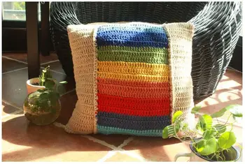 

2PCS/LOT Hot Crocheted Daisy 40X40CM Cushion Cover Rainbow Pillowcase Colorful Pillow Covers Lumbar pillow without core