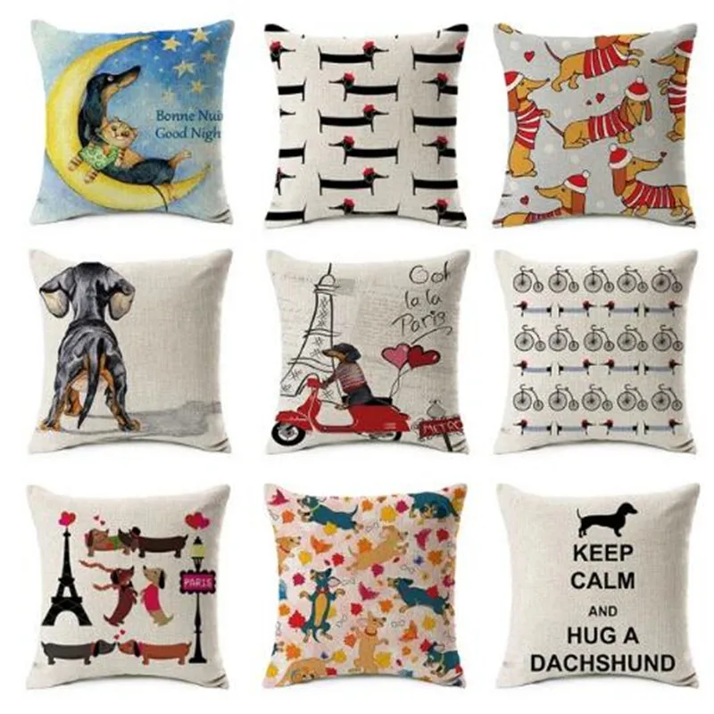 

Hug A Dachshund Christmas Love Heart Satr Wiener Dog Cat Pillow Cover Beige Linen Pillow Case Bedroom