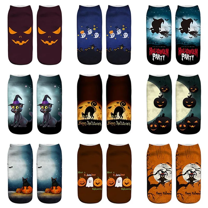 

2019 New Arrival Hallowmas Socks Women 3D Print Halloween Pumpkin Creator Free Witch Cool Polyester Novelty Socks