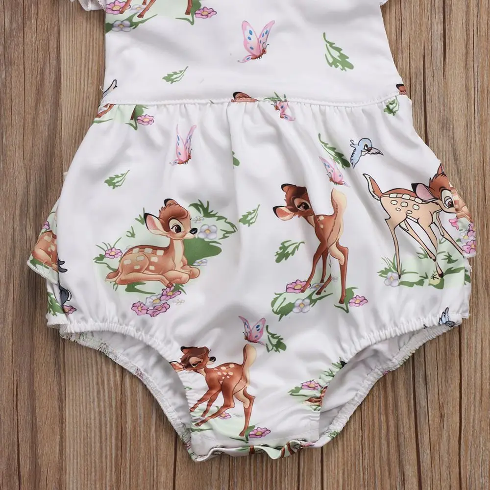 Модный комбинезон для новорожденных девочек, гофрированная Роба с рисунком оленя, одежда для малышей от 0 до 18 месяцев