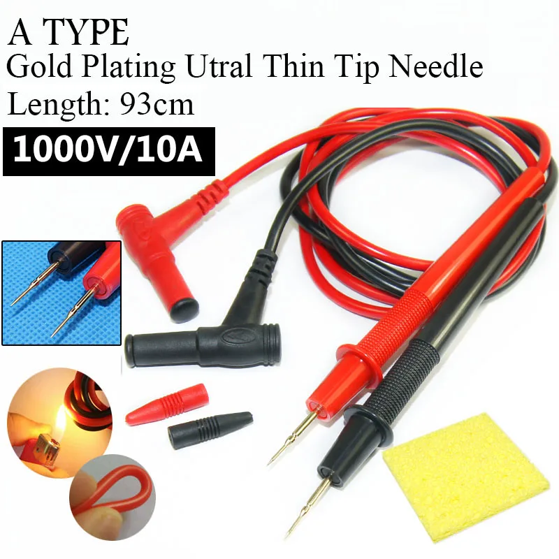 

Ultra Fine Universal Probe Test Leads Cable Multimeter tester 1000V 20A and 10A thin tip needle digital Multi meter Gold Plating