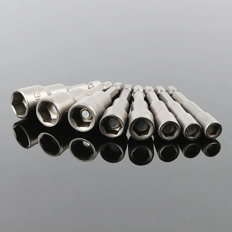 8pcs 6-13mm Magnetic Hex Socket Nut Setters Driver Bits 65mm Length Electric Screwdriver Socket Nut Driver Set Socket Adapter