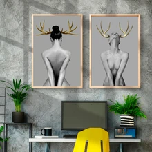 Wall Painting Posters and Prints Wall Art Canvas Paintings Miss Deer Nude Art Pictures for Living Room Home Decoration No Frame