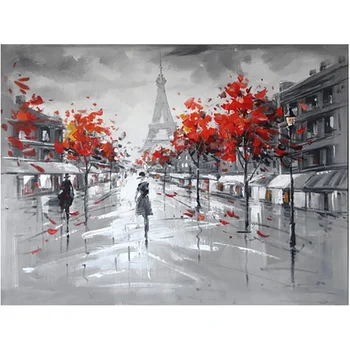 

Handpainting Modern Abstract Landscape Canvas Picture Hand Painted-Wall Art Decor People Walk Under the Eiffe Tower