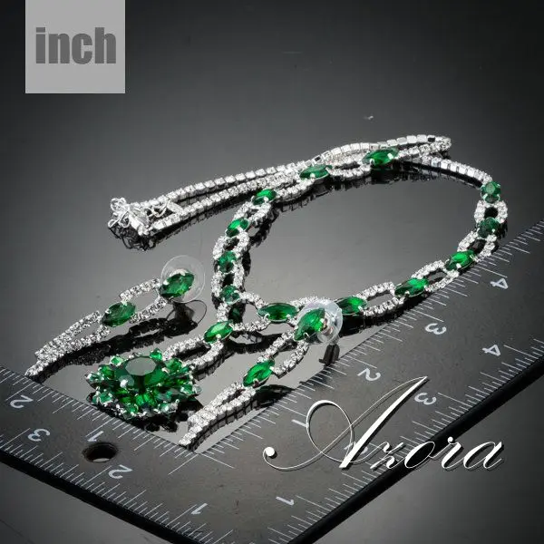 AZORA зеленый кубический цирконий цветок кулон ожерелье и висячие серьги Ювелирные наборы TG0139