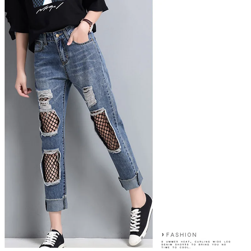Thhone ripped jeans wanita denim celana 