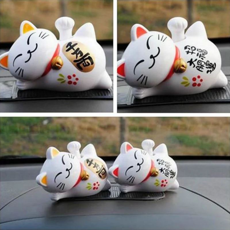 Lucky Beckoning Fortune Cat White Abs Solar 4 ''Powered Maneki Neko Waving Beckoning Fortune Cat Home Hotel Restaurant Car Decor