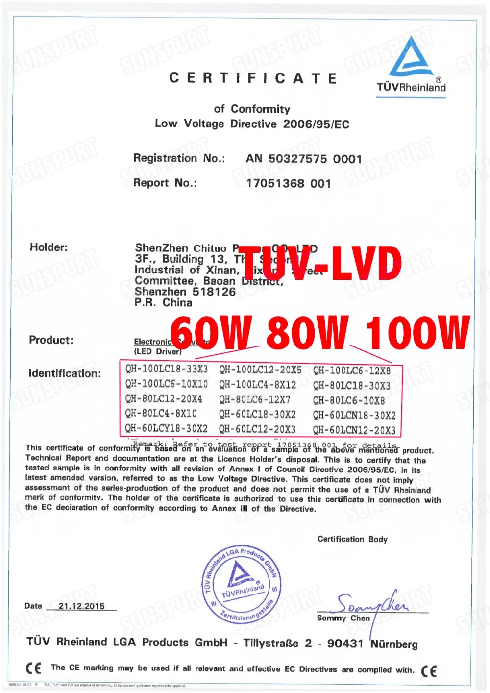 lc60w 80w 100w TUV-LVD Cert01
