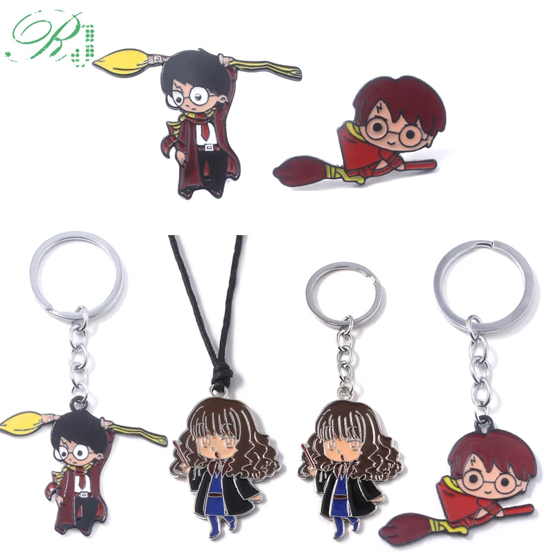 

RJ HP Wizard 9 3/4 Ron Hermione Keychains Deathly Hallows Brooch Order of The Phoenix Horcrux Locket Keyring Men Choker