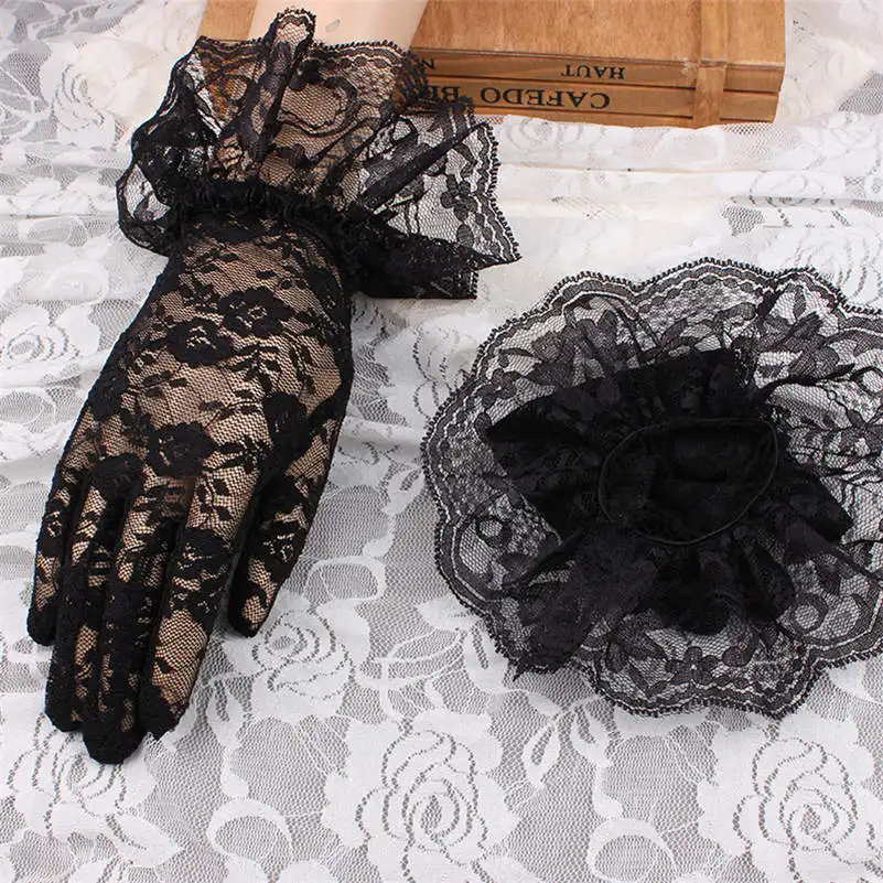 Женские кружевные перчатки в сеточку с бантом для вечеринки, выпускного бала, невесты, наручные рукавицы - Цвет: 1