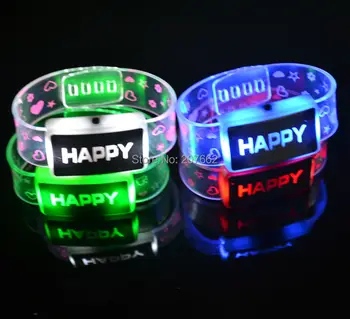 

Free shipping 360pcs/lot LOGO Flashing Bracelet Wristband with happy Lights up bracelet for birthday party decorations kids