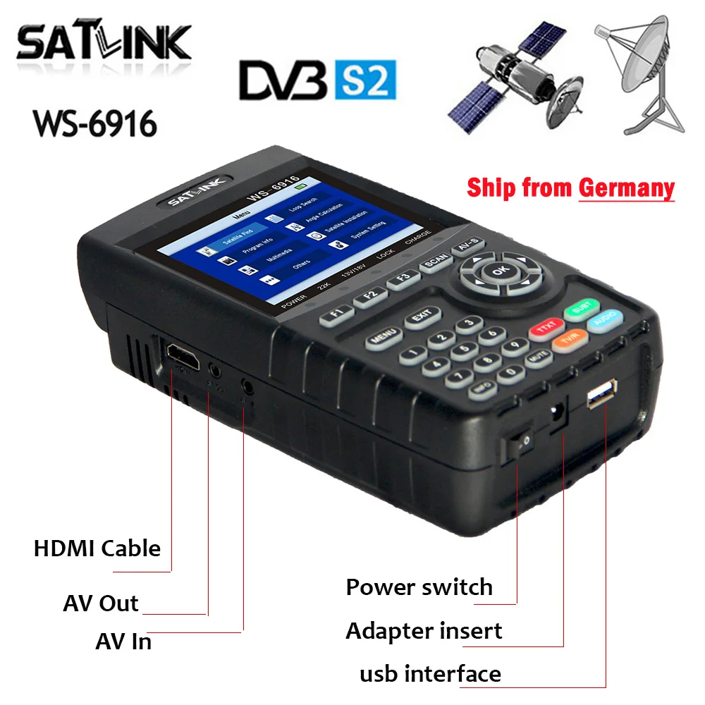 

Original Satlink WS-6916 Satellite Finder HD DVB-S2 High Definition lnb Satfinder 3.5 inch MPEG-4 WS6916 Digital Satellite Meter