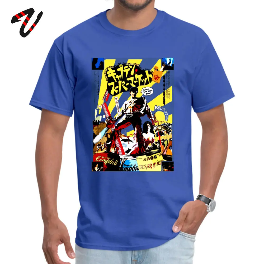 CamisaNormal Short Sleeve Tops Shirts Summer Fall Prevalent O-Neck 100% Cotton Fabric Clothing Shirt Men's T-Shirt Printing  Trapped in time. Surrounded by evil. Low on ga blue