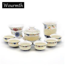 Wourmth посуда для кофе и чая наборы, сине-белый керамический чайник Gaiwan, чайная чашка для Пуэр китайский чайный набор кунг-фу