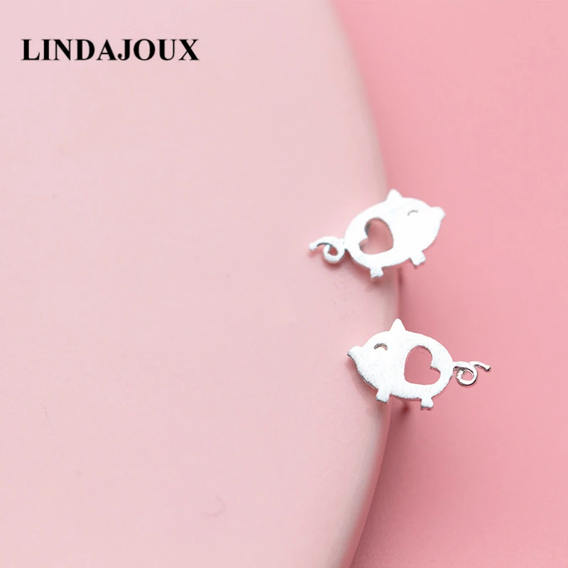 

LINDAJOUX Matte Hollow Heart Pig Shape 925 Sterling Silver Stud Earrings For Women sterling-silver-jewelry Studs Earring