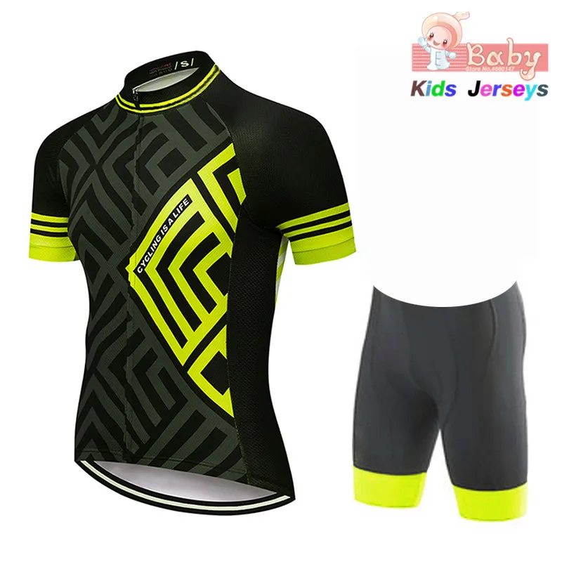 Дышащий Быстросохнущий Детский комплект из джерси и шортов для велоспорта, детская одежда с геометрическими узорами, летняя одежда для велоспорта для мальчиков - Цвет: 2