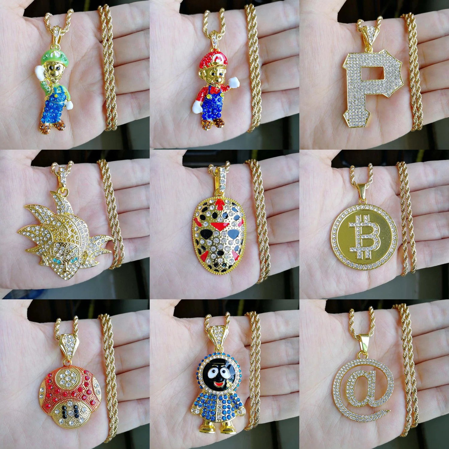 Распродажа 9 стилей оптом хип-хоп ожерелье с подвеской с изображением героя мультфильма ювелирные изделия для мужчин ICED OUT BLING N06