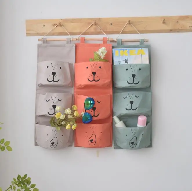 

Cotton Linen Storage Bag Creative Wardrobe Hang Bag Wall Pouch Cosmetic Toys Organizer Pockets Stationery Contain Organiza HK-18