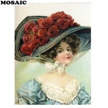 Фото на заказ! 5D DIY Алмазная картина полностью круглое сверло "викторианская леди розовая шляпа" 3d вышивка крестиком комплект домашнего декора подарок