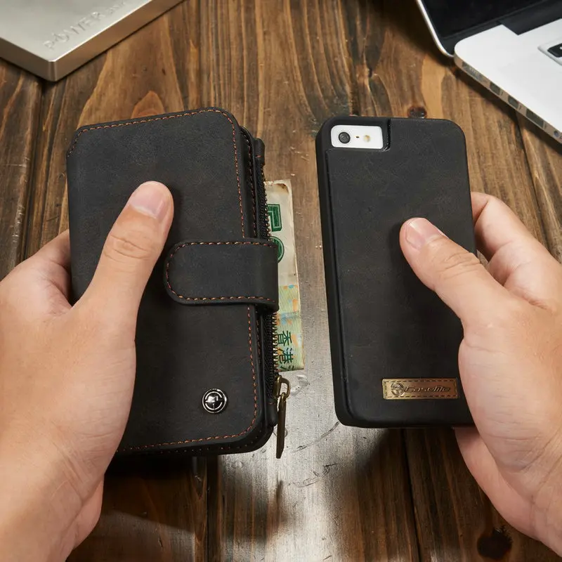 Чехол кошелек для iPhone SE 5S 5 со съемным тонким корпусом из ТПУ и поликарбоната