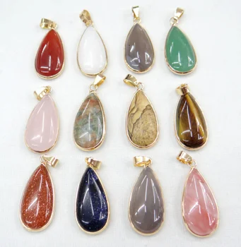 

wholesale 10pcs Natural Stone teardrop Shape Agates brazil sodalite stone Charms Pendants for DIY Jewelry Making Necklace 35x15