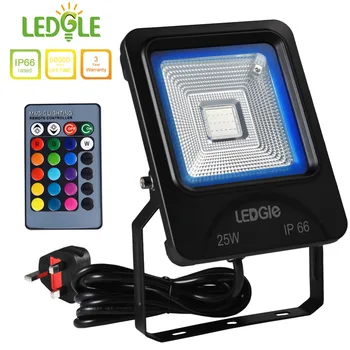 

LEDGLE 25W LED Flood Lights RGB Floodlights Waterproof Outdoor Lights with Remote Control COB UK Plug 16 Colors 4 Lighting Modes
