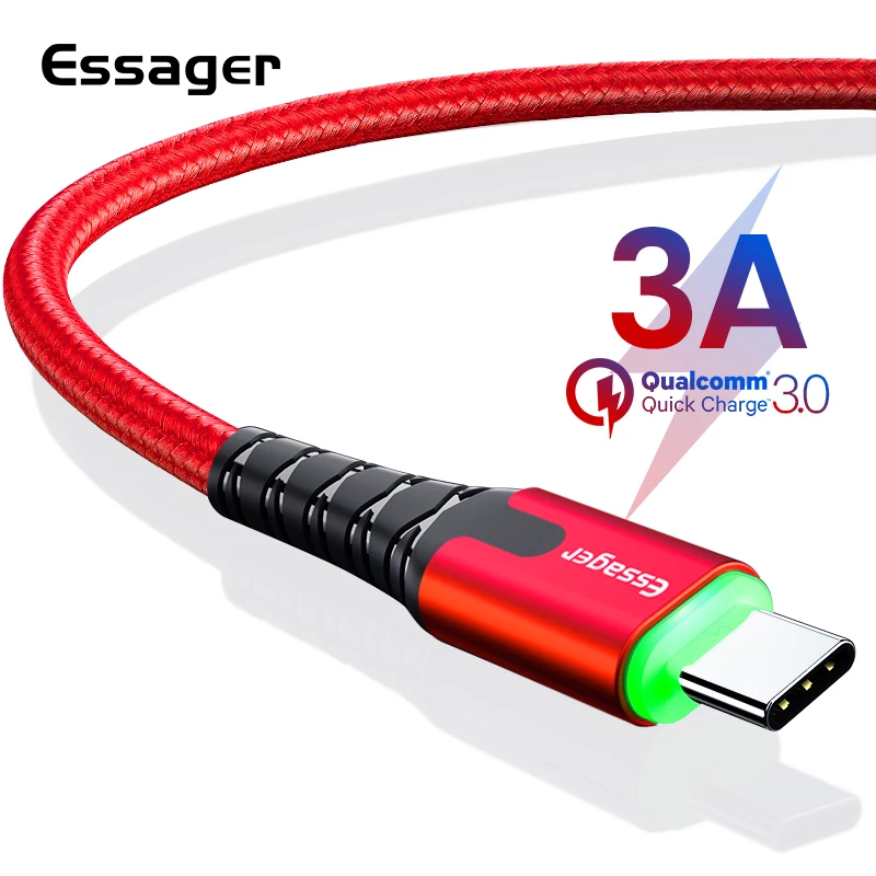 

Essager 3A USB Type C Cable For Xiaomi mix 3 Mi 9 Huawei Mate 20 P30 LED Fast Charging Data Cord USBC Type-c Cable USB-C Charger